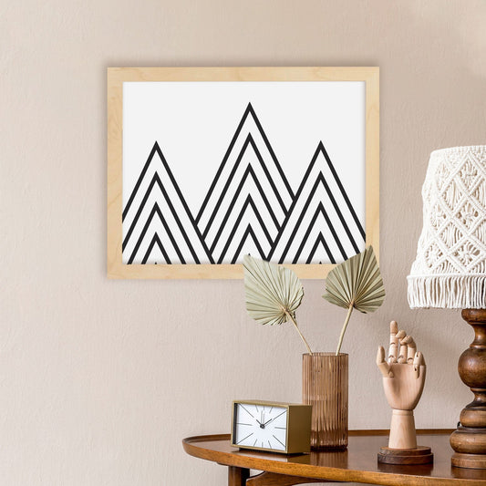 Poster con dibújo nórdico de líneas. Lámina Tres montañas, ilustrada con con líneas y formas-Artwork-Nacnic-Nacnic Estudio SL