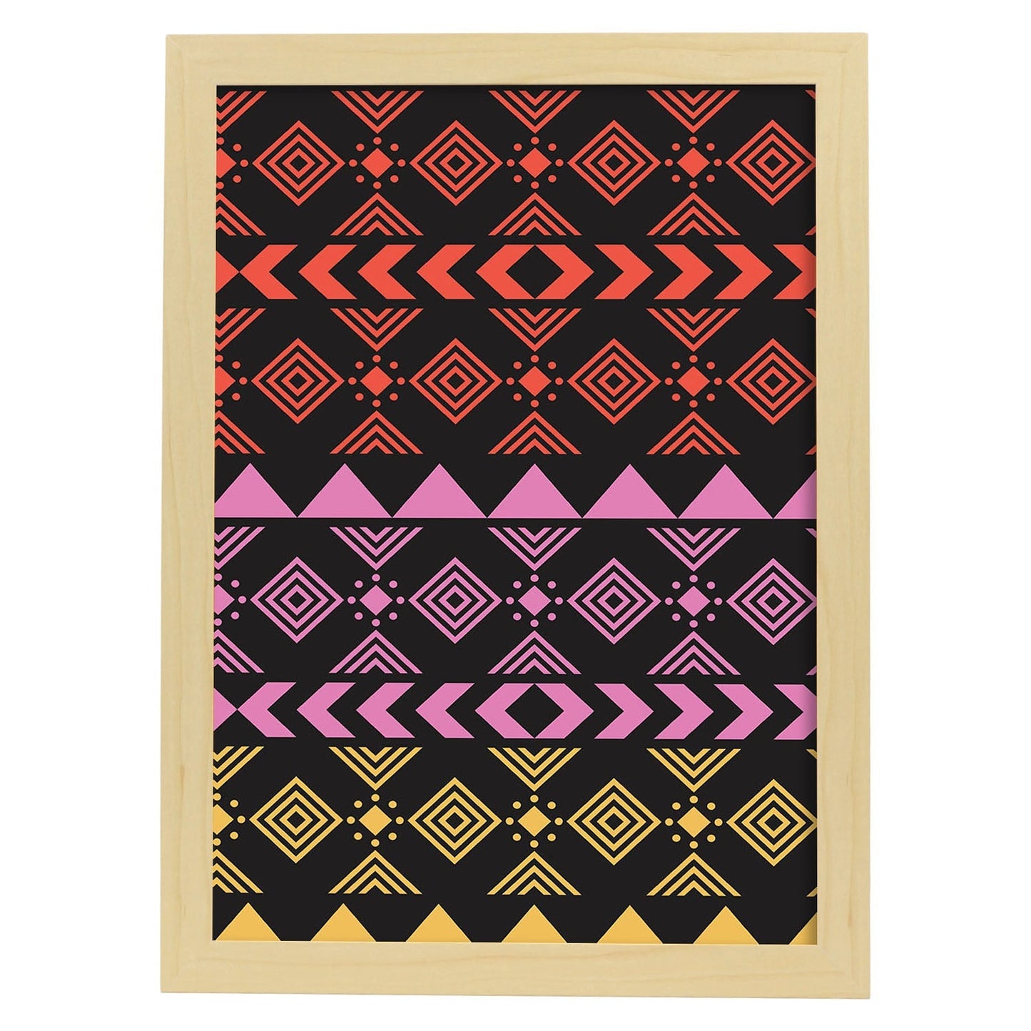 Poster con diseño estampado. Lámina Boho tribal lila, imágenes con patrones estampados.-Artwork-Nacnic-A3-Marco Madera clara-Nacnic Estudio SL