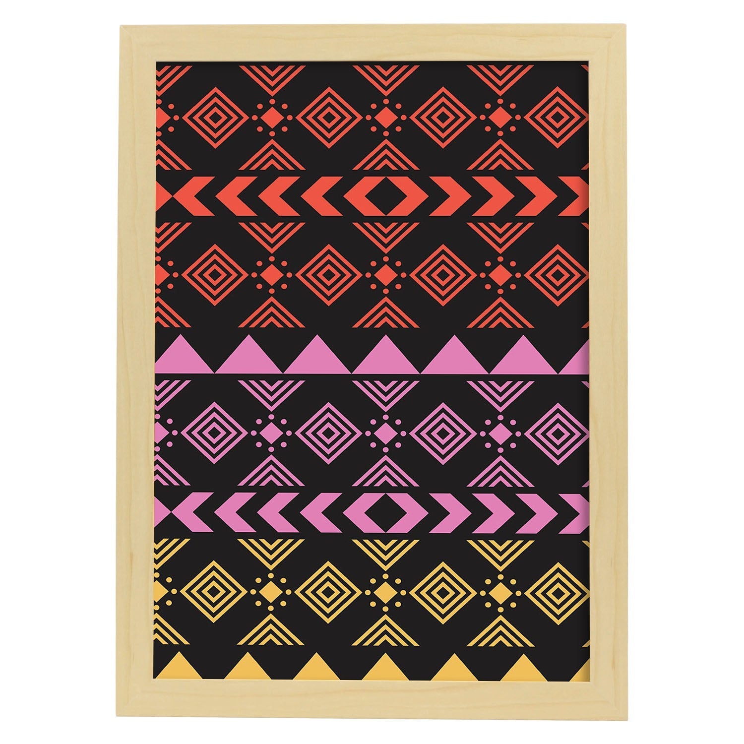 Poster con diseño estampado. Lámina Boho tribal lila, imágenes con patrones estampados.-Artwork-Nacnic-A4-Marco Madera clara-Nacnic Estudio SL