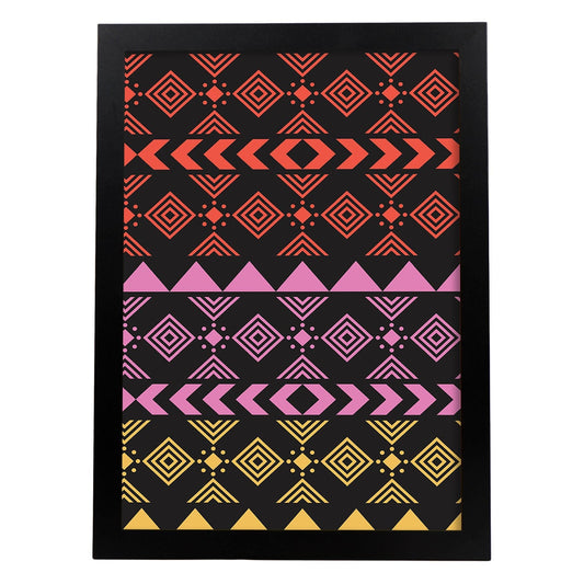 Poster con diseño estampado. Lámina Boho tribal lila, imágenes con patrones estampados.-Artwork-Nacnic-A4-Marco Negro-Nacnic Estudio SL