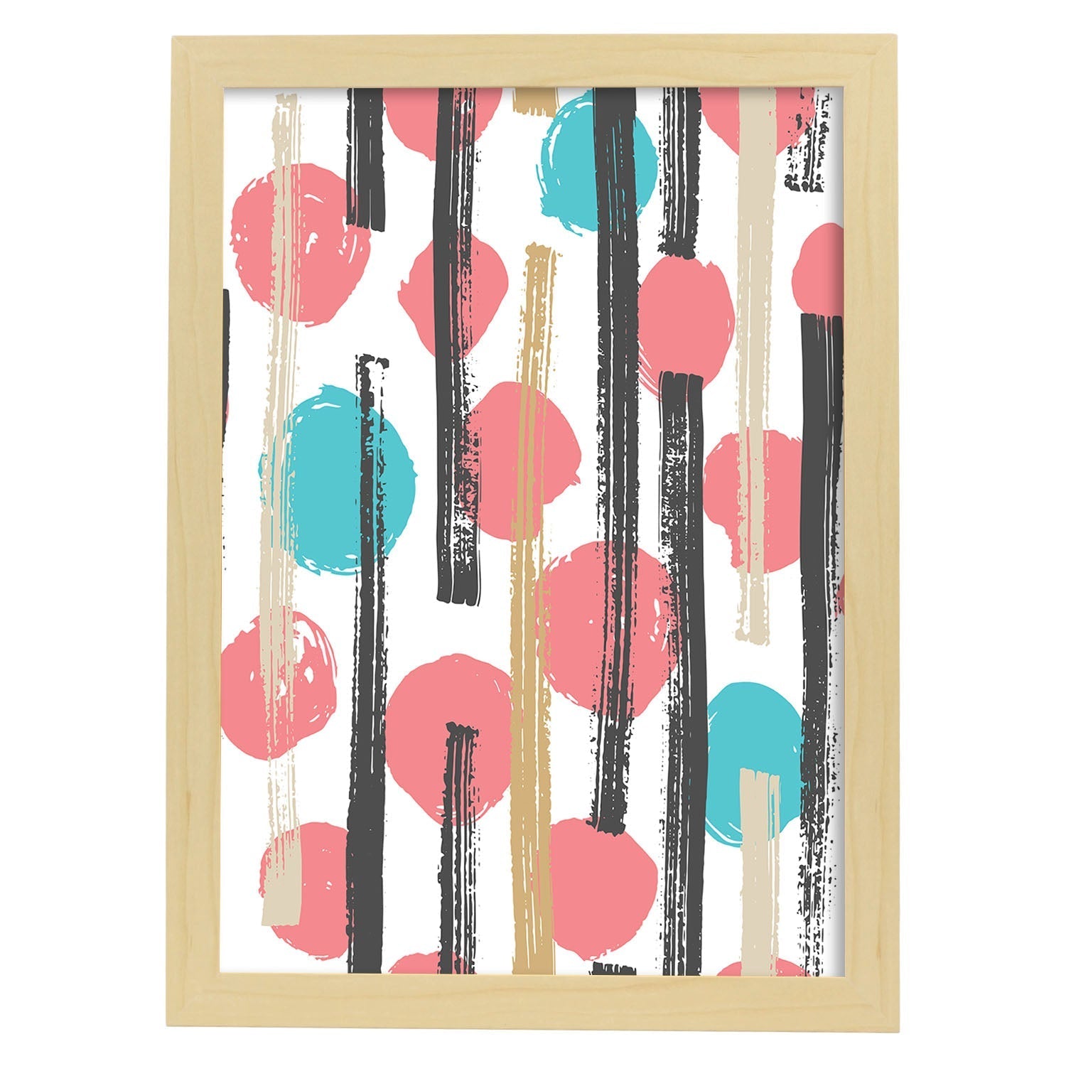 Poster con diseño estampado. Lámina Estampado negro rosa y azul, imágenes con patrones estampados.-Artwork-Nacnic-A4-Marco Madera clara-Nacnic Estudio SL