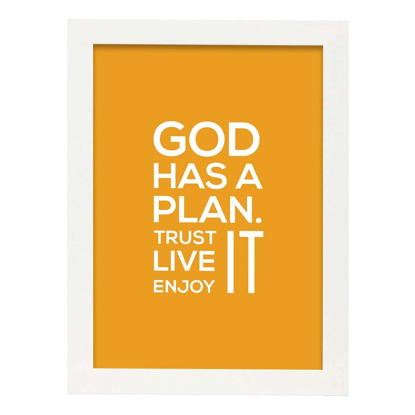 Poster con frase inspiracional. Lámina de decoración 'Dios tiene un plan' con frases motivadoras y llenas de energia.-Artwork-Nacnic-A4-Marco Blanco-Nacnic Estudio SL