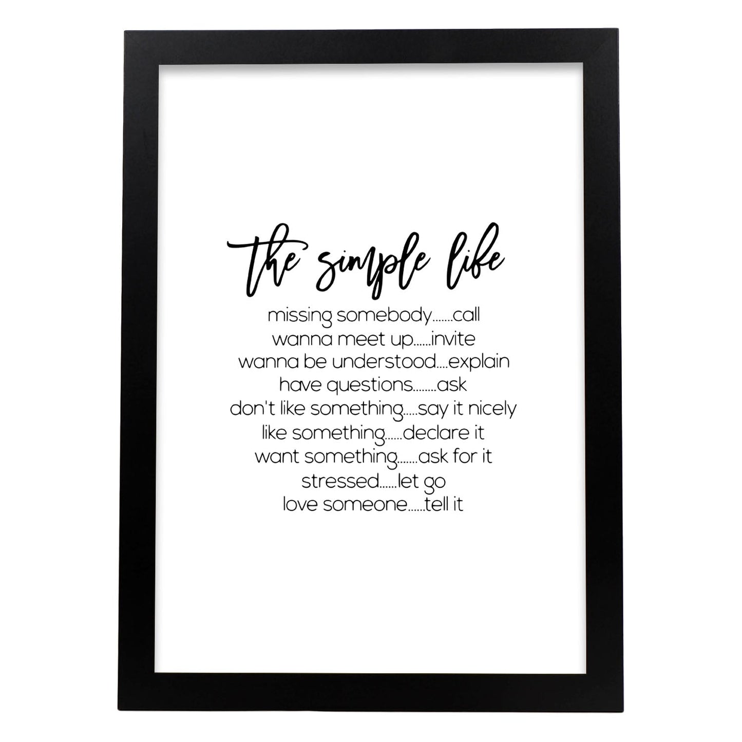 Poster con frase inspiracional. Lámina de decoración 'La vida simple' con frases motivadoras y llenas de energia.-Artwork-Nacnic-A3-Marco Negro-Nacnic Estudio SL