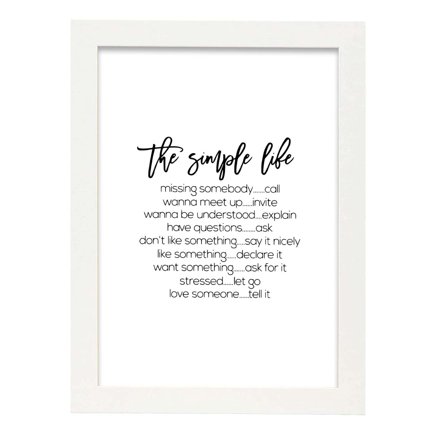 Poster con frase inspiracional. Lámina de decoración 'La vida simple' con frases motivadoras y llenas de energia.-Artwork-Nacnic-A4-Marco Blanco-Nacnic Estudio SL