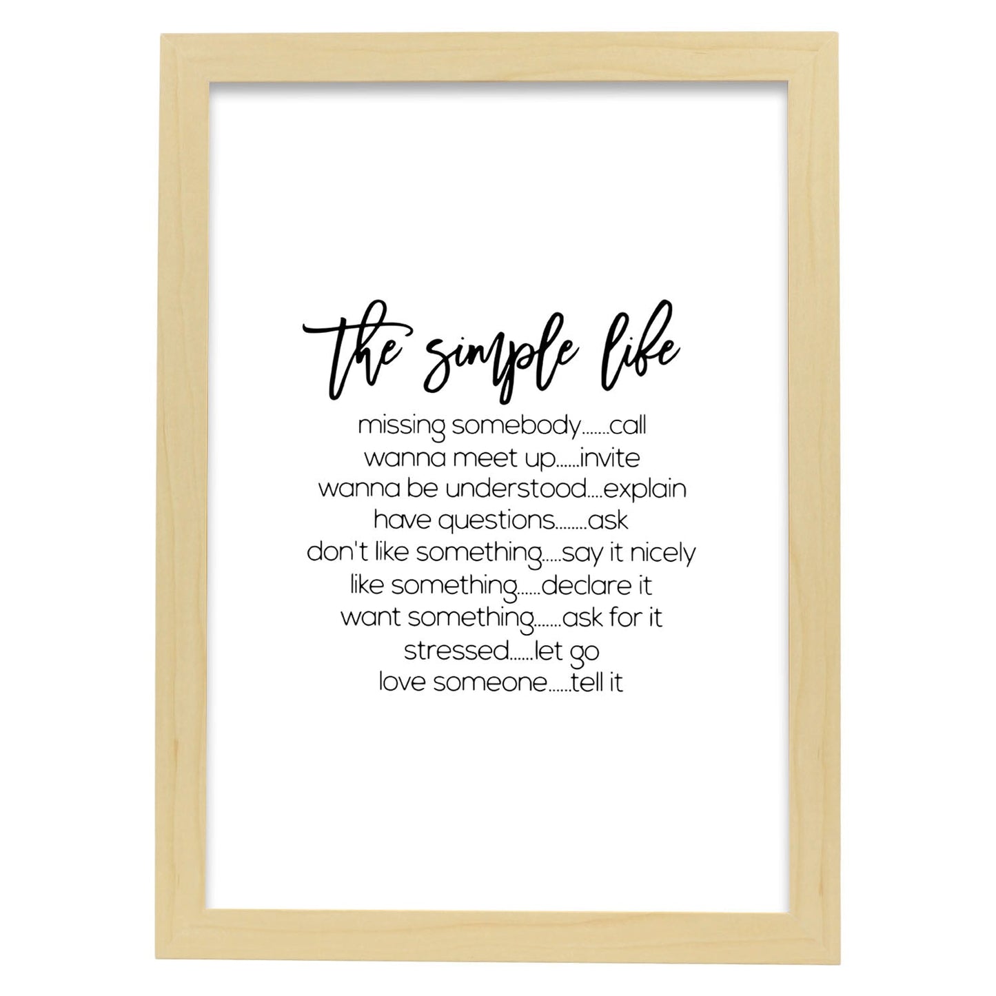 Poster con frase inspiracional. Lámina de decoración 'La vida simple' con frases motivadoras y llenas de energia.-Artwork-Nacnic-A4-Marco Madera clara-Nacnic Estudio SL