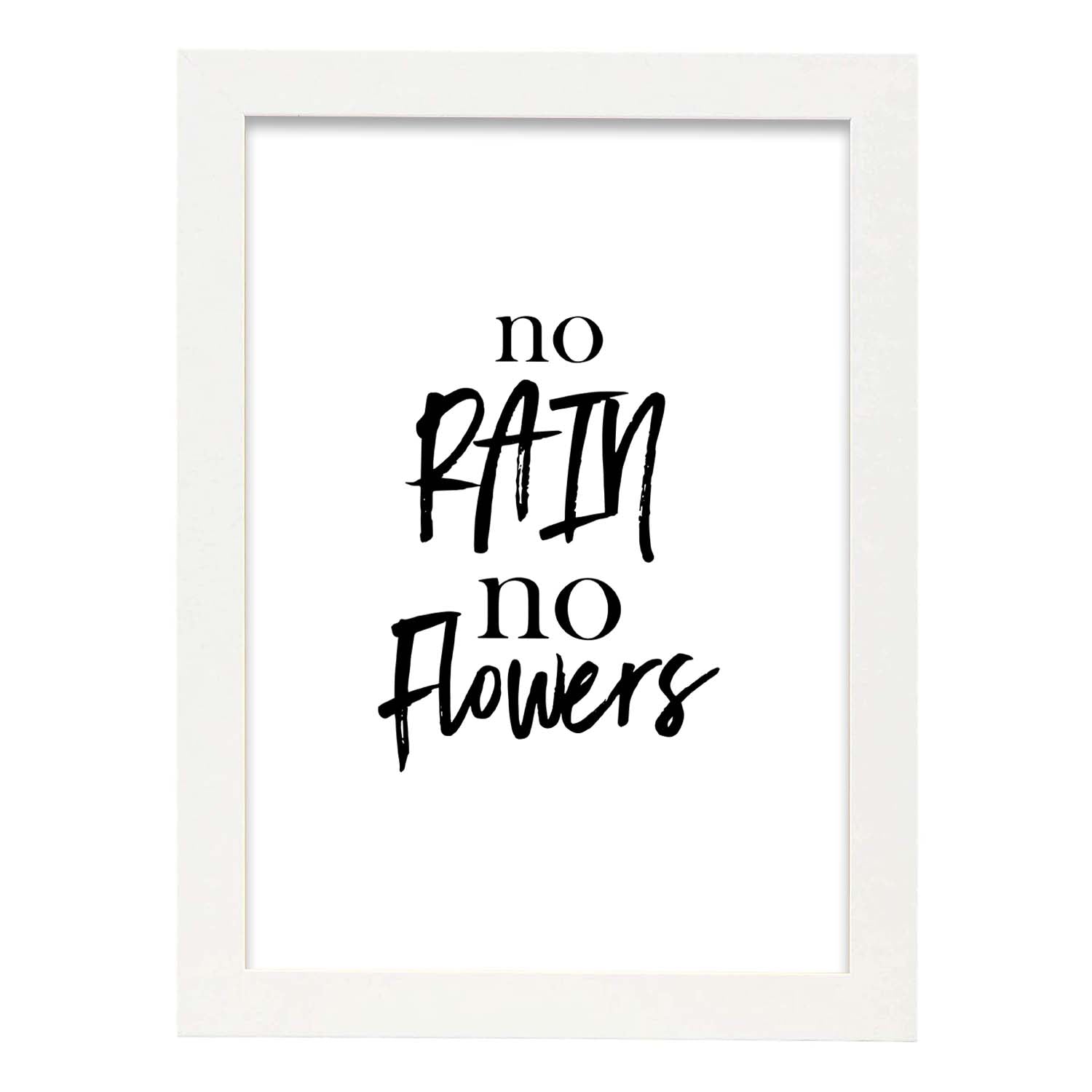 Poster con frase inspiracional. Lámina de decoración 'Sin lluvia, sin flores' con frases motivadoras y llenas de energia.-Artwork-Nacnic-A3-Marco Blanco-Nacnic Estudio SL
