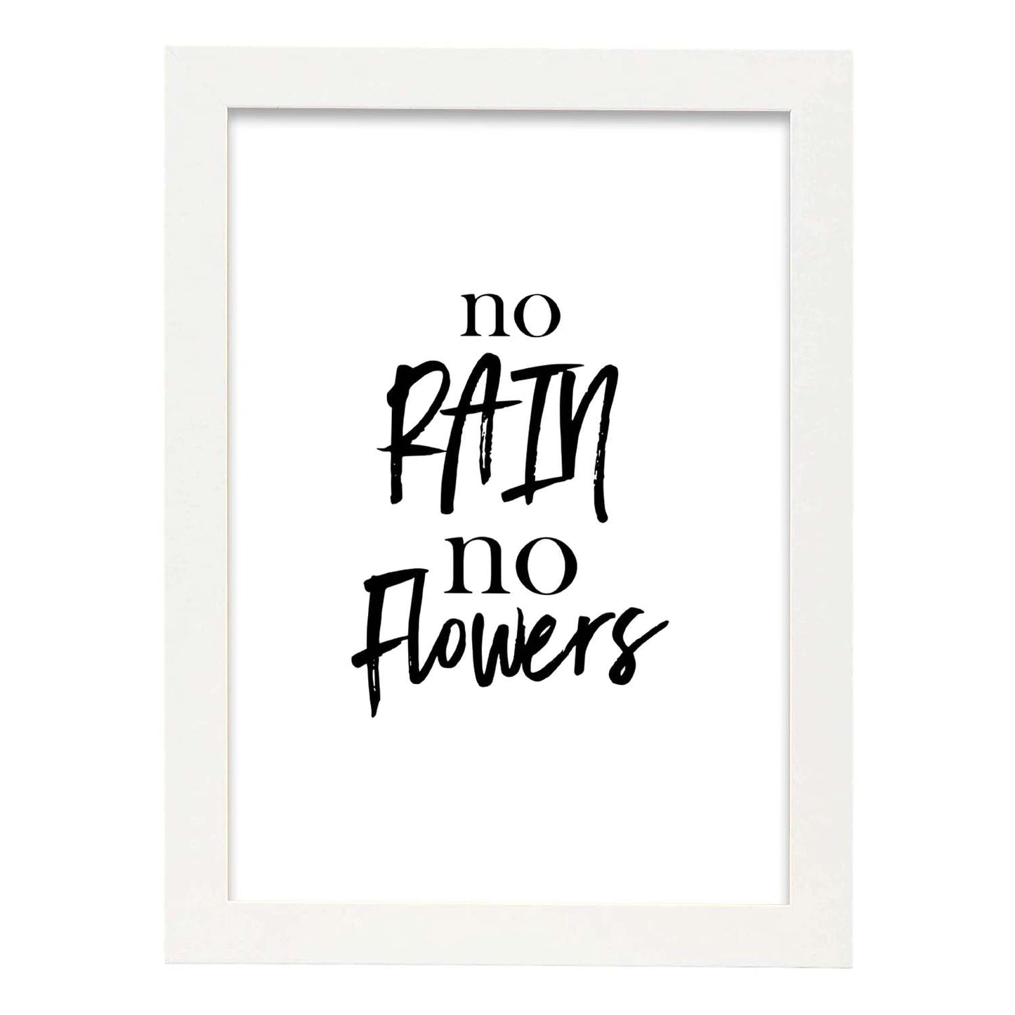 Poster con frase inspiracional. Lámina de decoración 'Sin lluvia, sin flores' con frases motivadoras y llenas de energia.-Artwork-Nacnic-A4-Marco Blanco-Nacnic Estudio SL