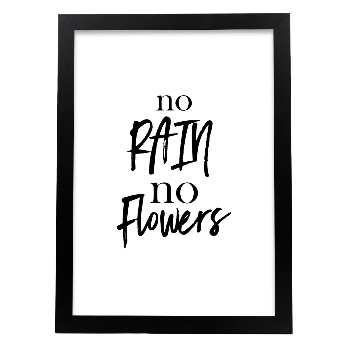 Poster con frase inspiracional. Lámina de decoración 'Sin lluvia, sin flores' con frases motivadoras y llenas de energia.-Artwork-Nacnic-A4-Marco Negro-Nacnic Estudio SL