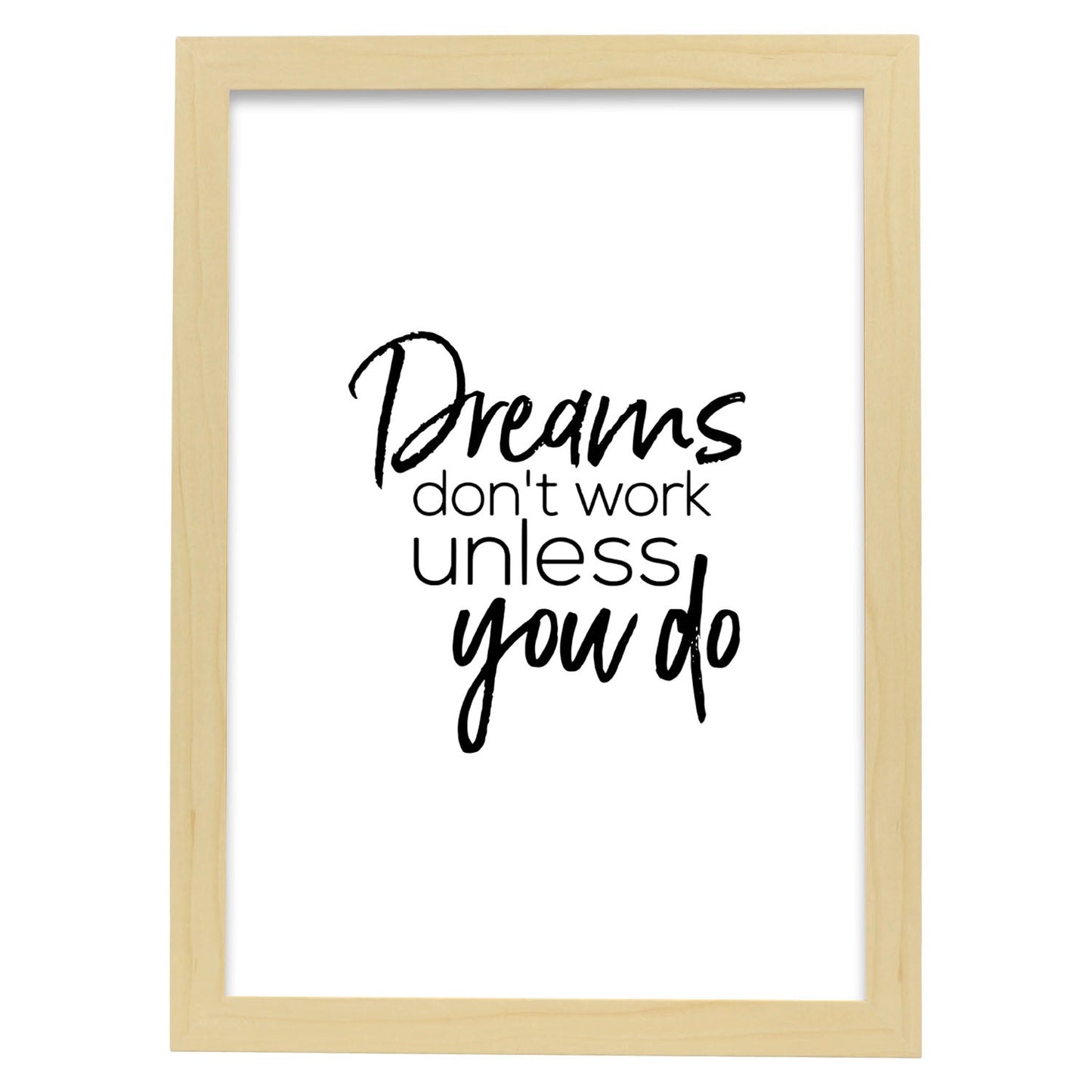 Poster con frase inspiracional. Lámina de decoración 'Sueños' con frases motivadoras y llenas de energia.-Artwork-Nacnic-A3-Marco Madera clara-Nacnic Estudio SL