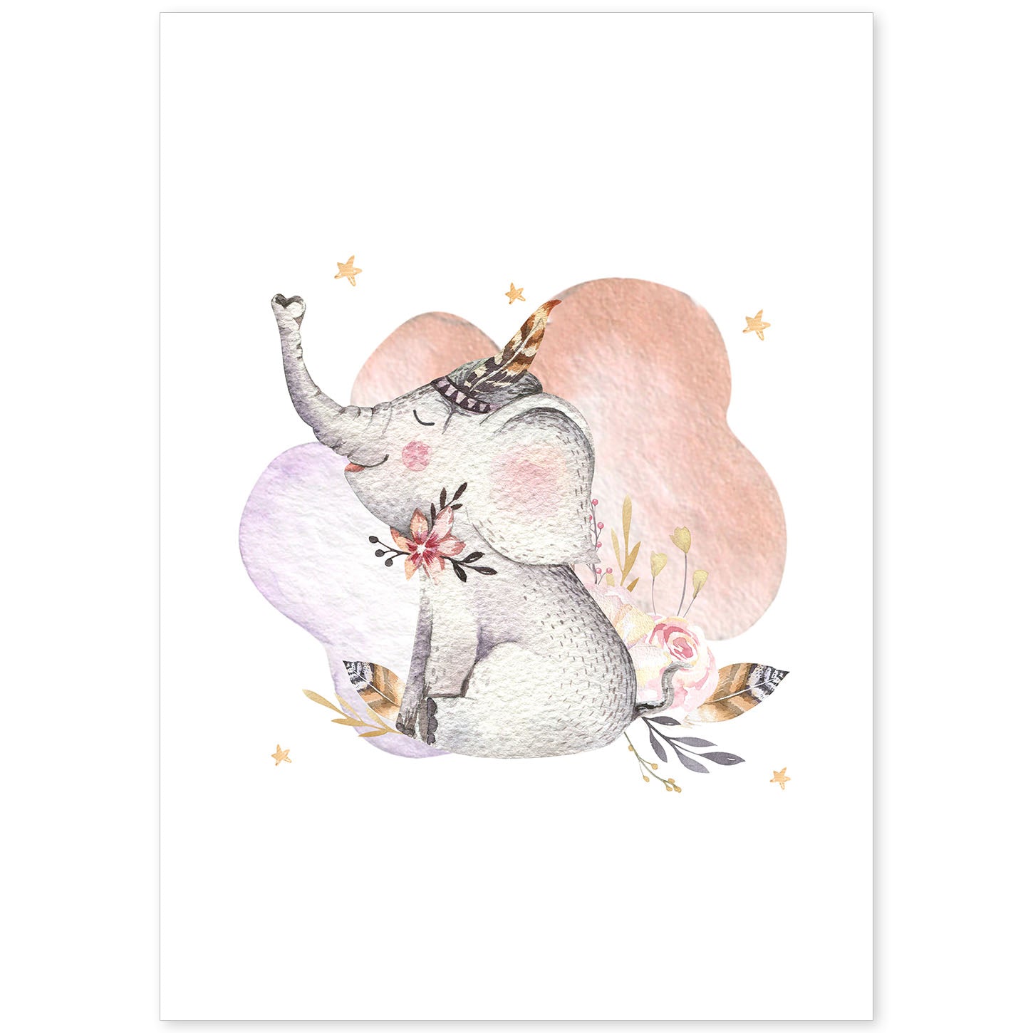 Poster con ilustración de Animal. Elefante con Hojas.-Artwork-Nacnic-A4-Sin marco-Nacnic Estudio SL