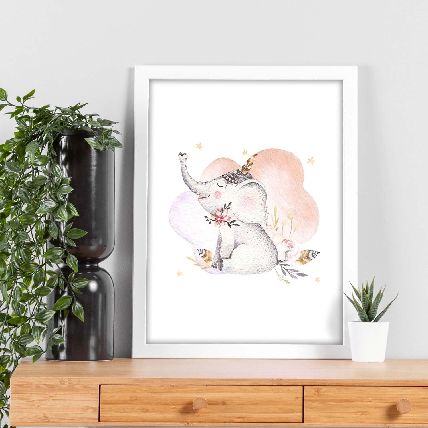 Poster con ilustración de Animal. Elefante con Hojas.-Artwork-Nacnic-Nacnic Estudio SL