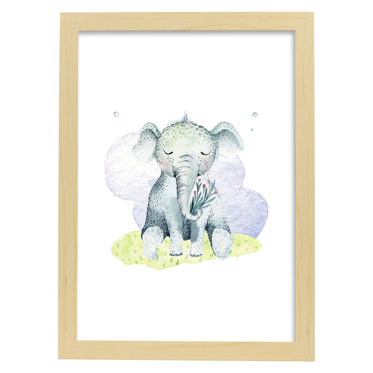 Poster con ilustración de Animal. Elefante Dormido.-Artwork-Nacnic-A3-Marco Madera clara-Nacnic Estudio SL