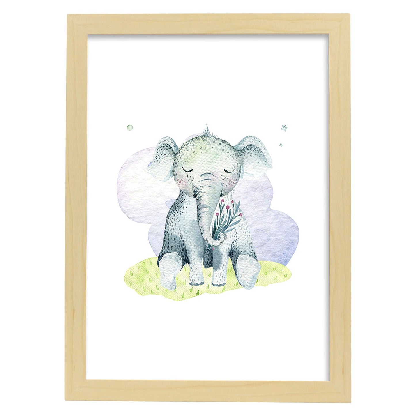 Poster con ilustración de Animal. Elefante Dormido.-Artwork-Nacnic-A4-Marco Madera clara-Nacnic Estudio SL