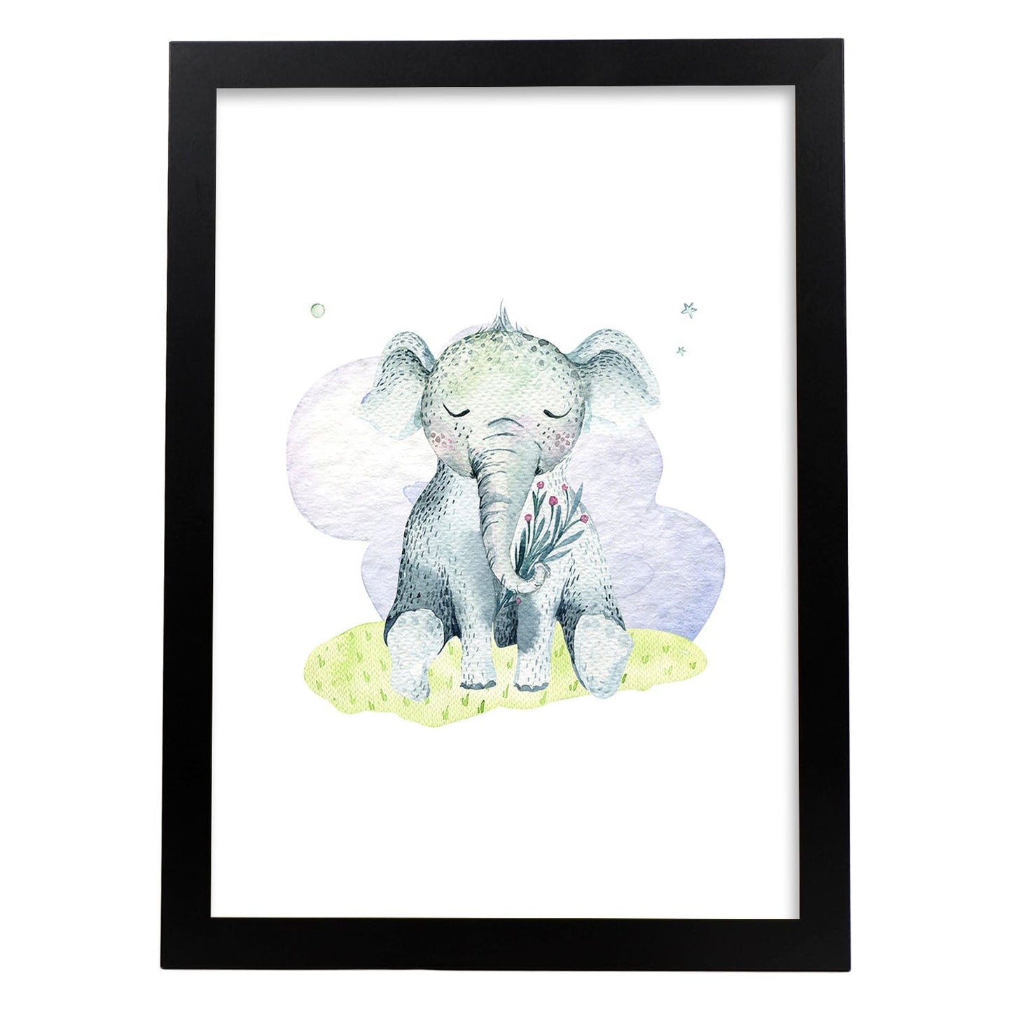 Poster con ilustración de Animal. Elefante Dormido.-Artwork-Nacnic-A4-Marco Negro-Nacnic Estudio SL