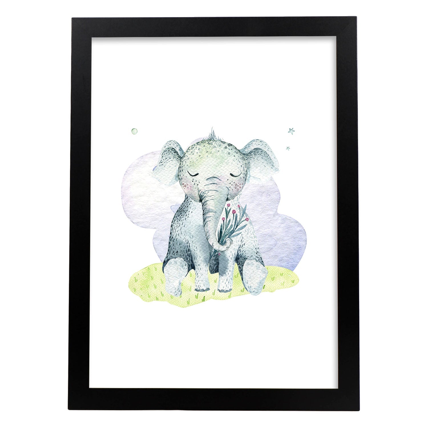 Poster con ilustración de Animal. Elefante Dormido.-Artwork-Nacnic-A4-Marco Negro-Nacnic Estudio SL