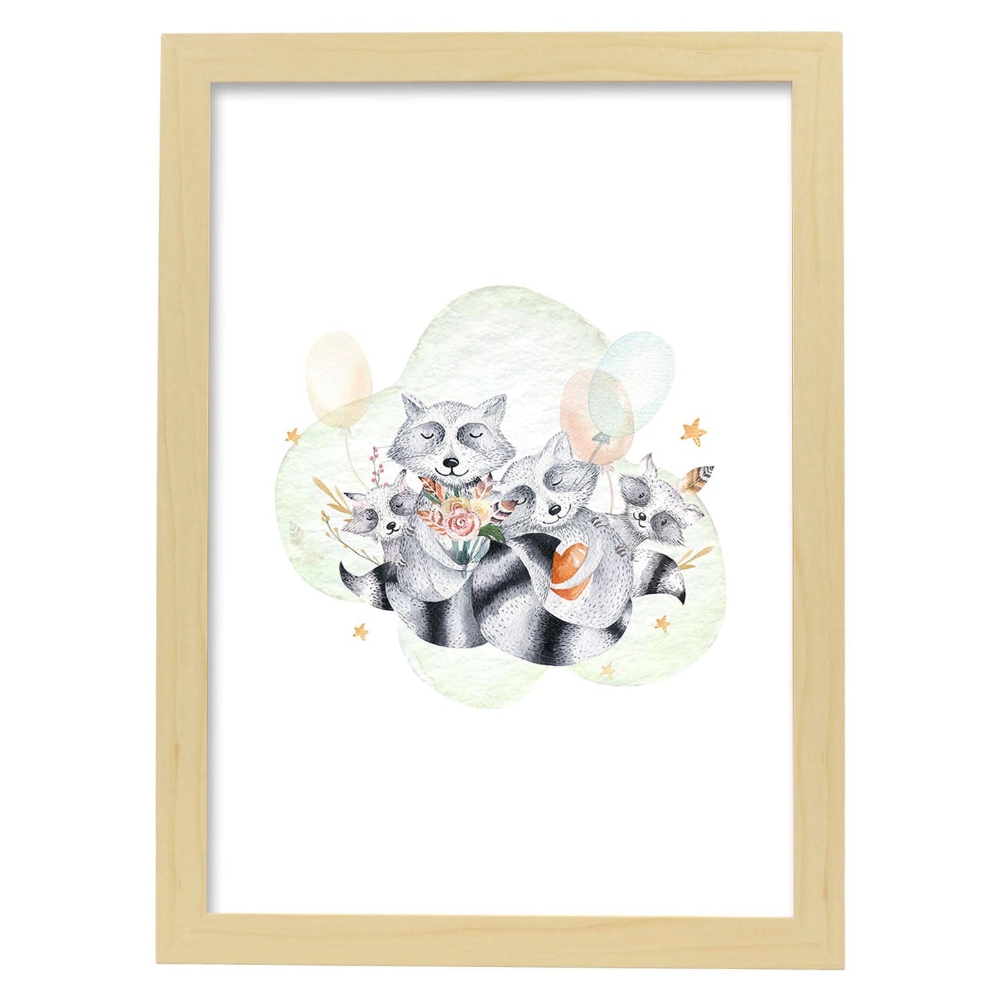 Poster con ilustración de Animal. Familia de mofetas.-Artwork-Nacnic-A3-Marco Madera clara-Nacnic Estudio SL