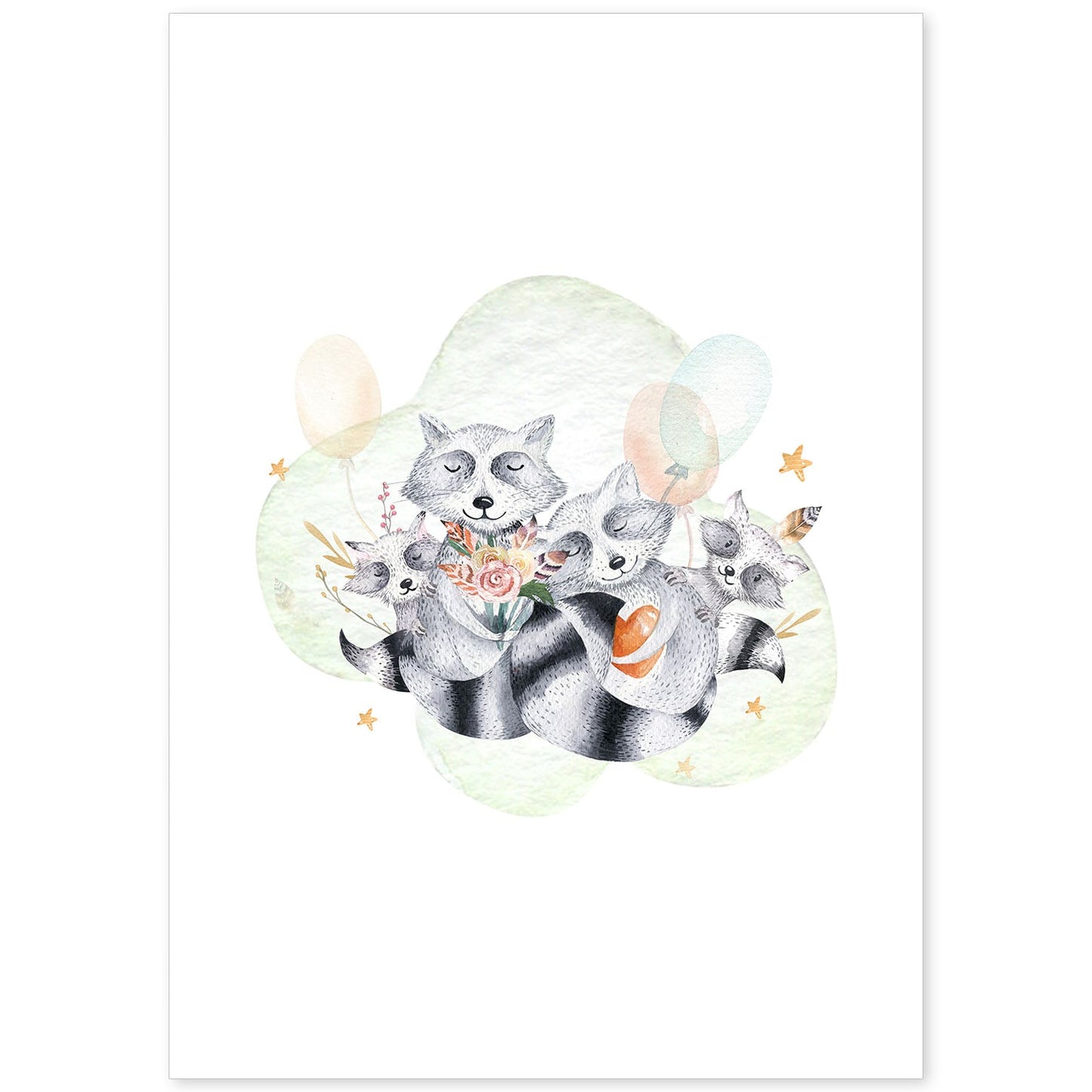Poster con ilustración de Animal. Familia de mofetas.-Artwork-Nacnic-A4-Sin marco-Nacnic Estudio SL