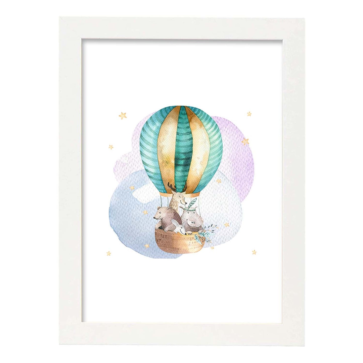 Poster con ilustración de Animal. Globo con Amigos.-Artwork-Nacnic-A3-Marco Blanco-Nacnic Estudio SL