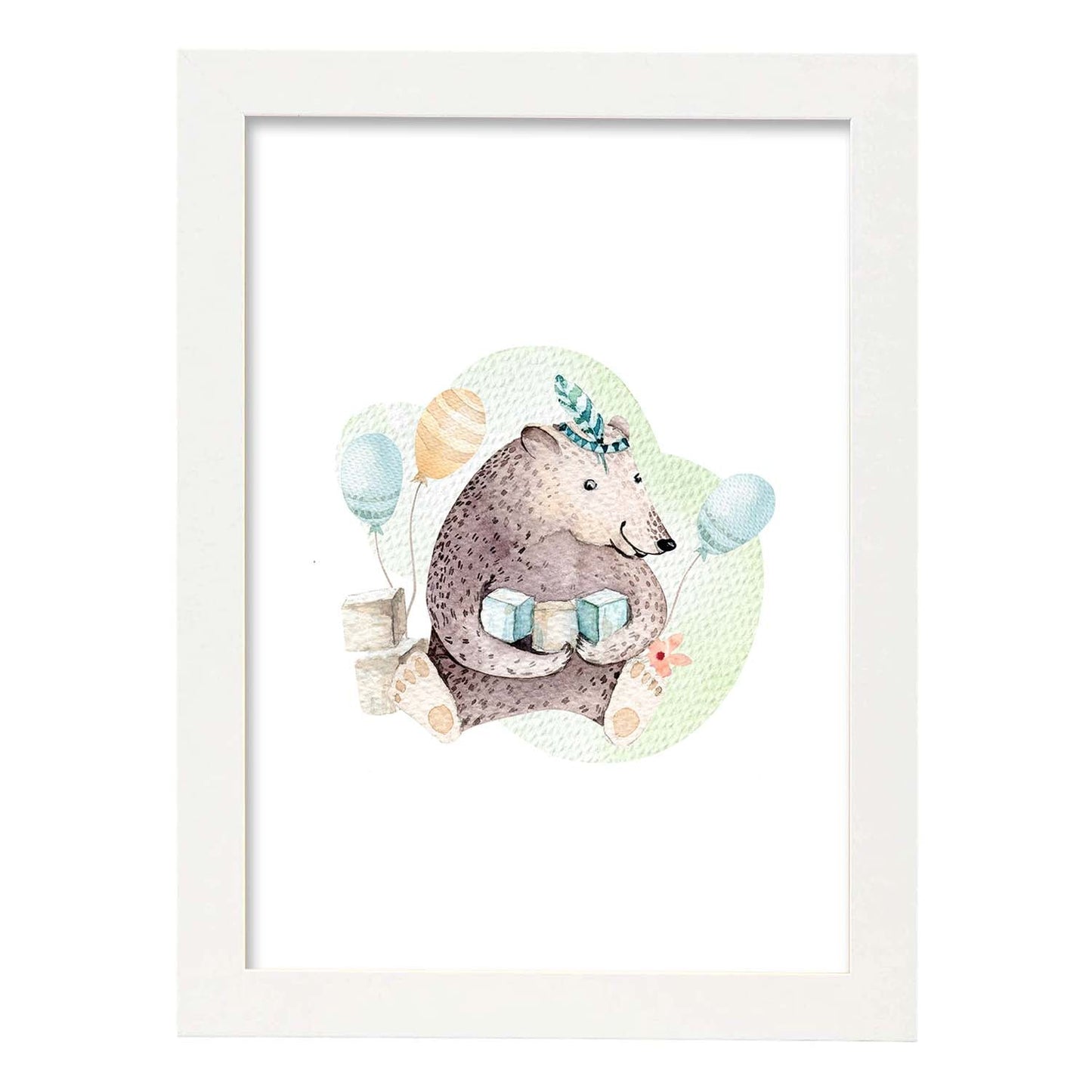 Poster con ilustración de Animal. Oso de cumpleaños.-Artwork-Nacnic-A3-Marco Blanco-Nacnic Estudio SL