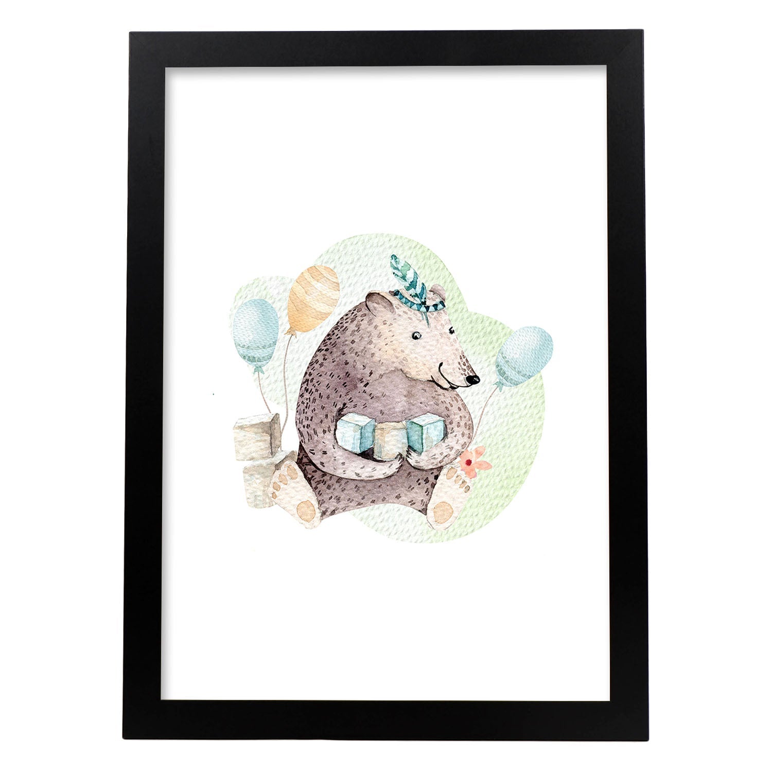Poster con ilustración de Animal. Oso de cumpleaños.-Artwork-Nacnic-A3-Marco Negro-Nacnic Estudio SL