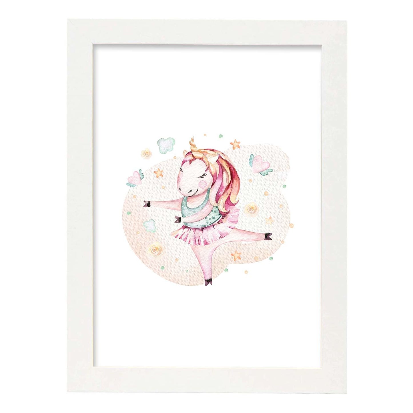 Poster con ilustración de Animal. Unicornio Bailando.-Artwork-Nacnic-A4-Marco Blanco-Nacnic Estudio SL