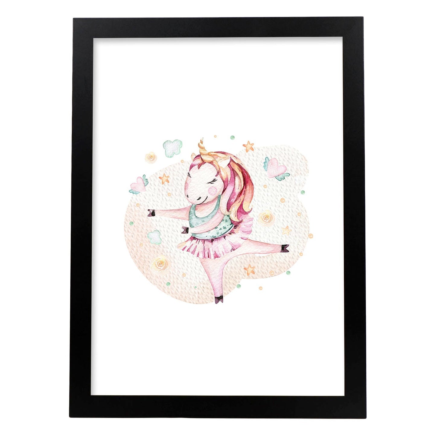Poster con ilustración de Animal. Unicornio Bailando.-Artwork-Nacnic-A4-Marco Negro-Nacnic Estudio SL