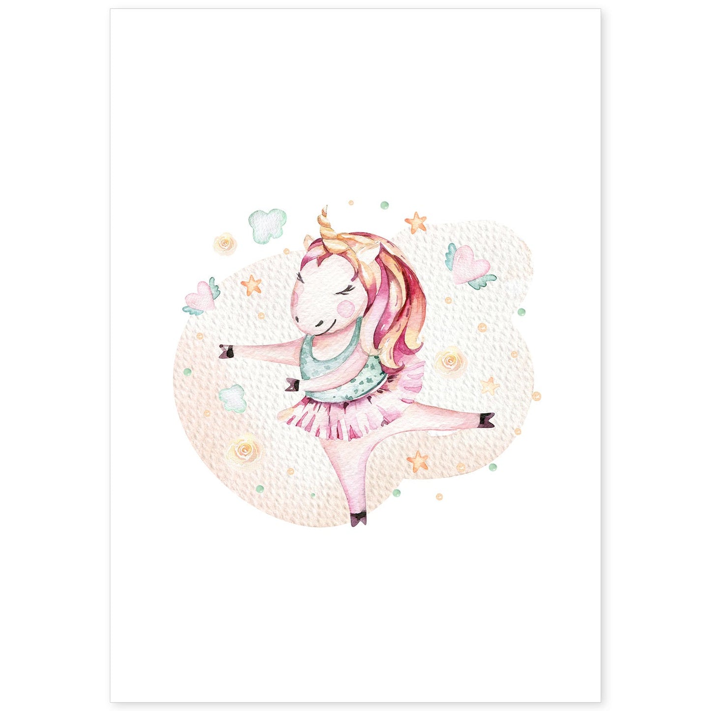 Poster con ilustración de Animal. Unicornio Bailando.-Artwork-Nacnic-A4-Sin marco-Nacnic Estudio SL
