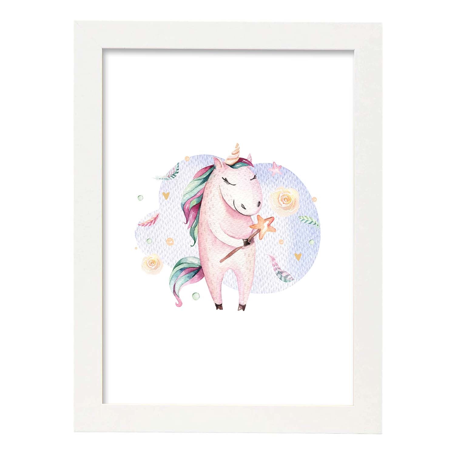 Poster con ilustración de Animal. Unicornio Feliz.-Artwork-Nacnic-A3-Marco Blanco-Nacnic Estudio SL