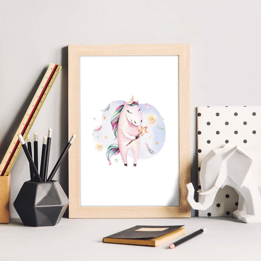 Poster con ilustración de Animal. Unicornio Feliz.-Artwork-Nacnic-Nacnic Estudio SL