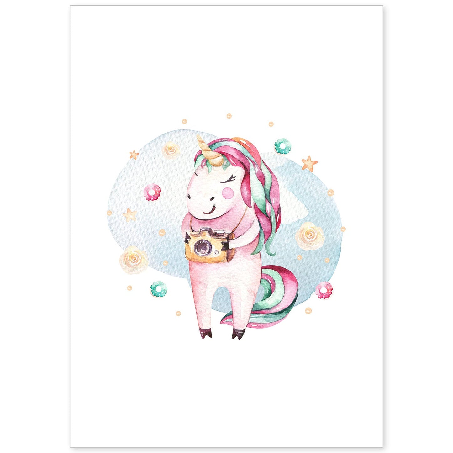 Poster con ilustración de Animal. Unicornio fotografo.-Artwork-Nacnic-A4-Sin marco-Nacnic Estudio SL
