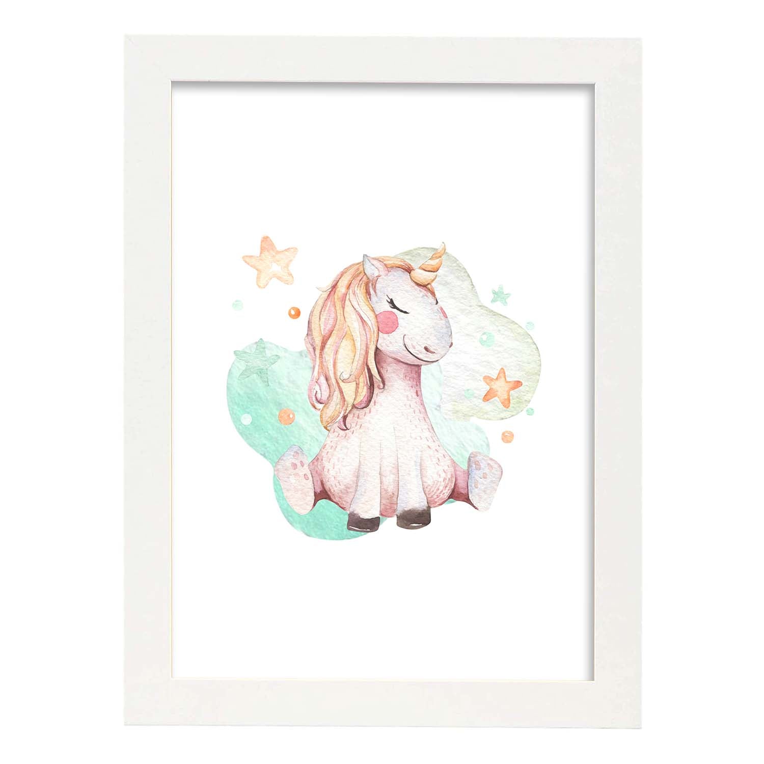 Poster con ilustración de Animal. Unicornio Sentado.-Artwork-Nacnic-A3-Marco Blanco-Nacnic Estudio SL