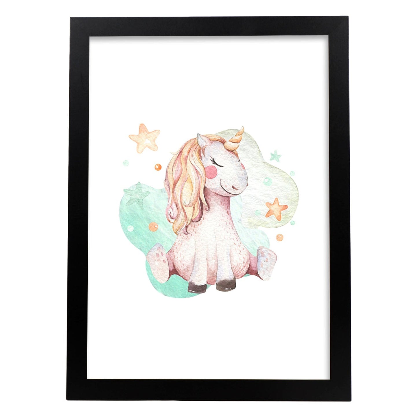 Poster con ilustración de Animal. Unicornio Sentado.-Artwork-Nacnic-A4-Marco Negro-Nacnic Estudio SL