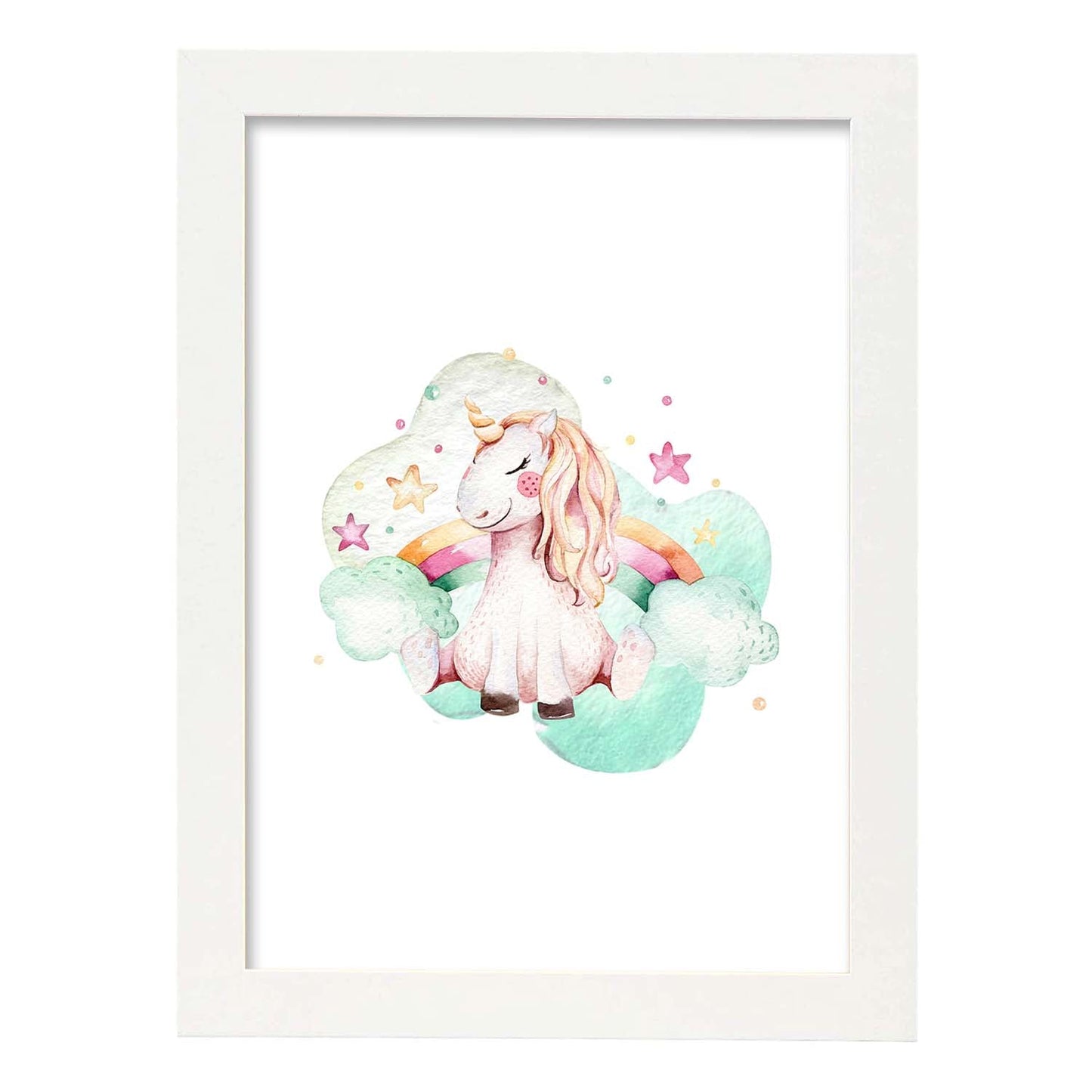 Poster con ilustración de Animal. Unicornio y Arcoiris.-Artwork-Nacnic-A3-Marco Blanco-Nacnic Estudio SL