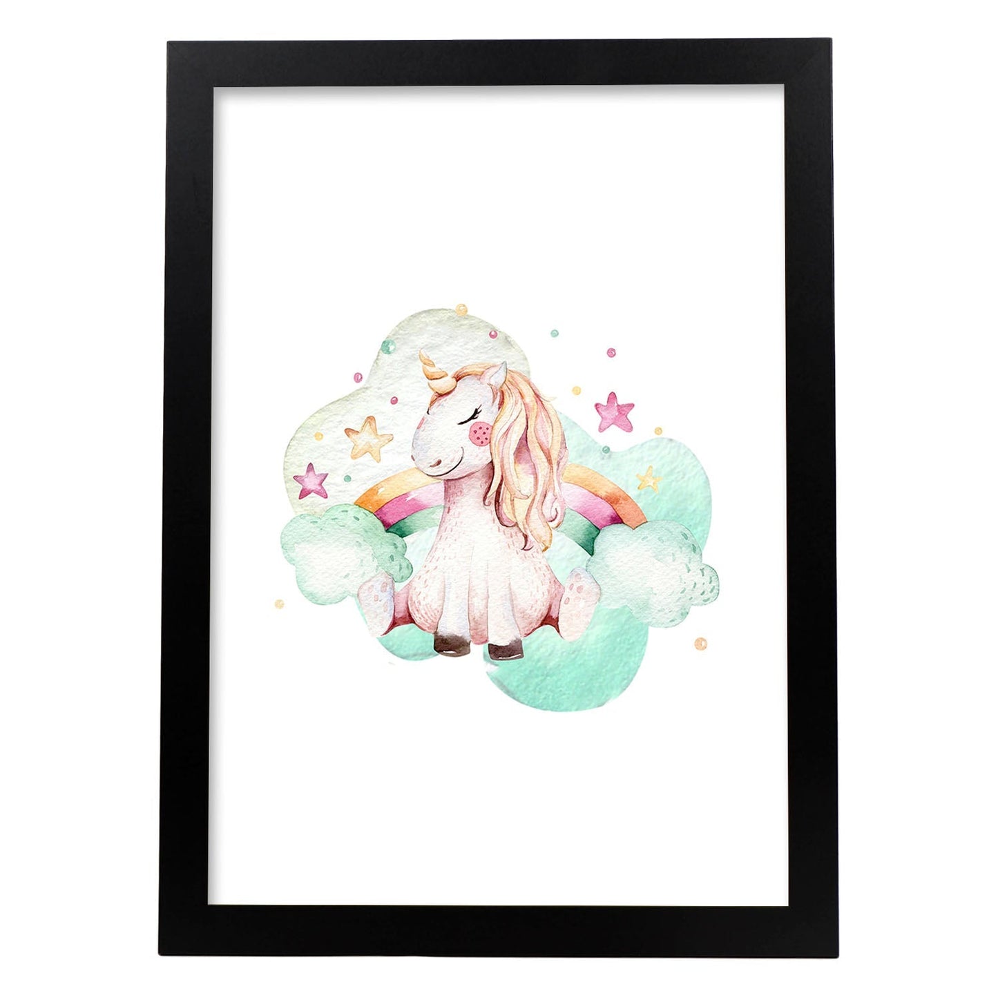 Poster con ilustración de Animal. Unicornio y Arcoiris.-Artwork-Nacnic-A3-Marco Negro-Nacnic Estudio SL