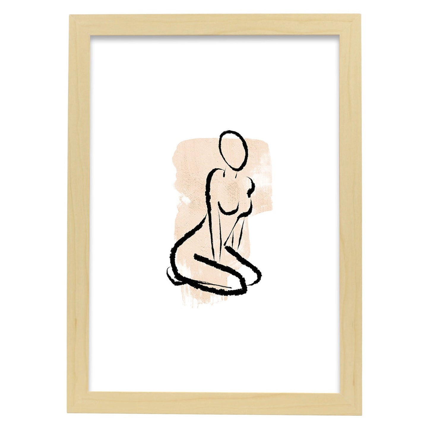 Poster con ilustracion de mujer. Dibujos con formas, caras, cuerpos y gestos de mujeres. 'Mujeres 16'.-Artwork-Nacnic-A3-Marco Madera clara-Nacnic Estudio SL