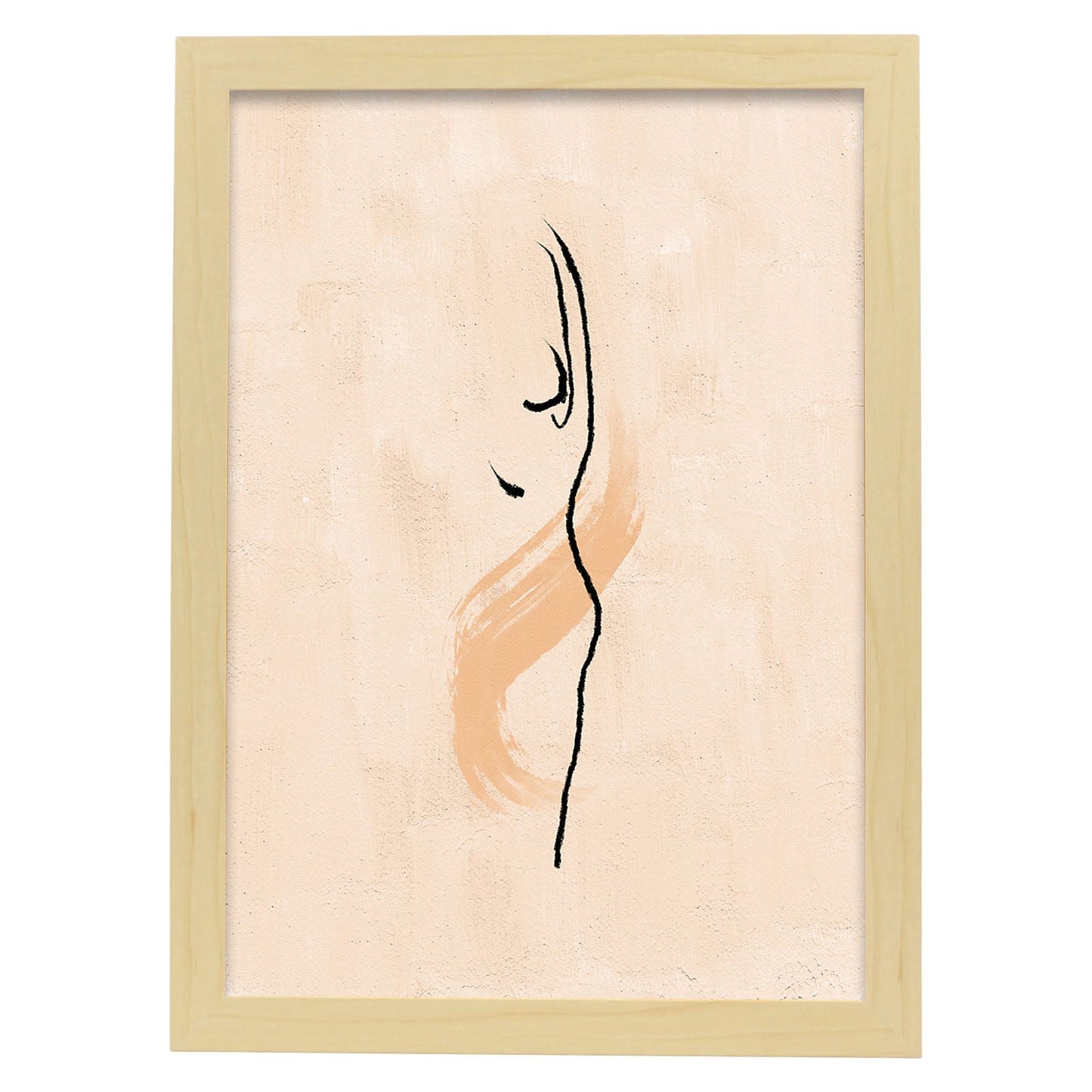 Poster con ilustracion de mujer. Dibujos con formas, caras, cuerpos y gestos de mujeres. 'Mujeres 18'.-Artwork-Nacnic-A4-Marco Madera clara-Nacnic Estudio SL