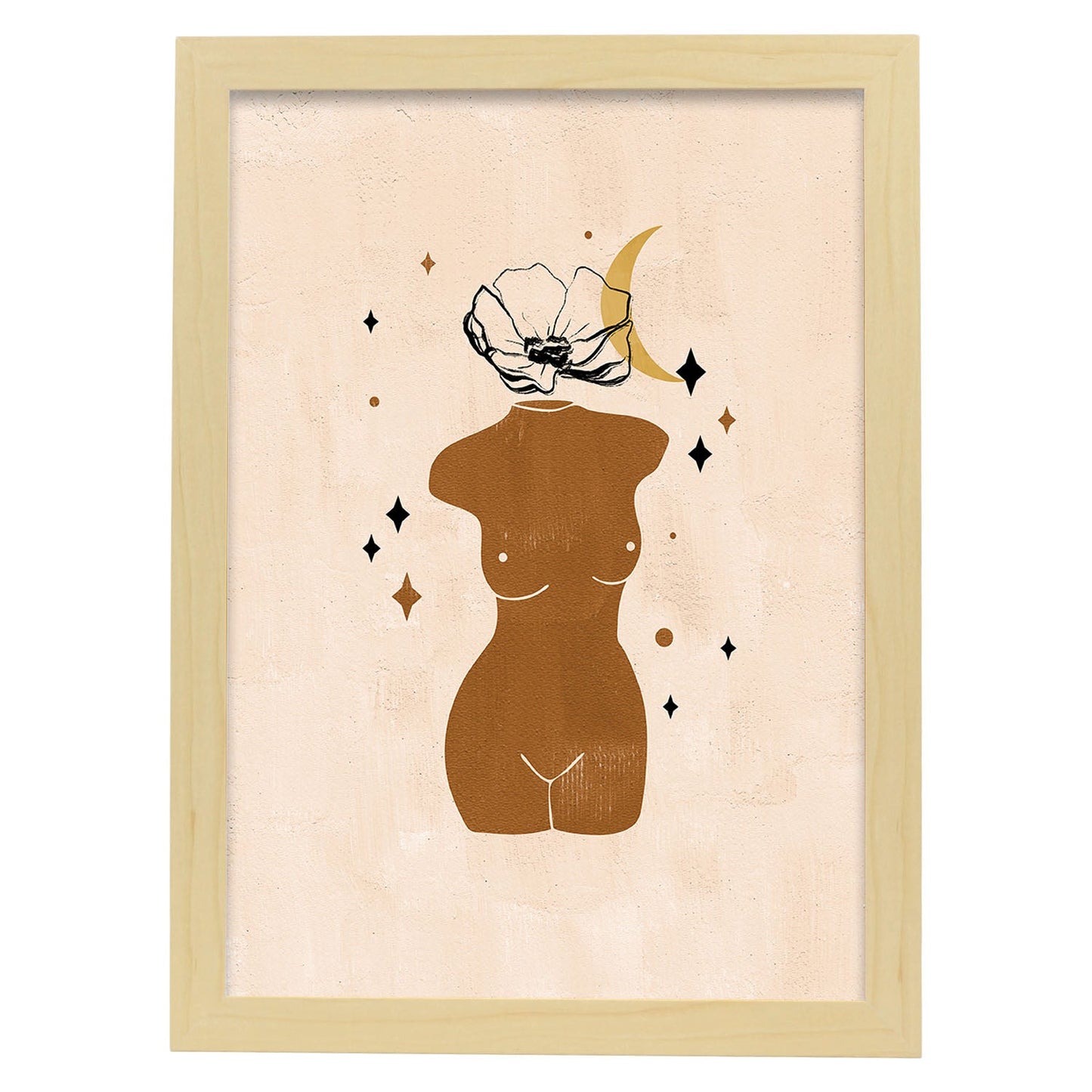 Poster con ilustracion de mujer. Dibujos con formas, caras, cuerpos y gestos de mujeres. 'Mujeres 19'.-Artwork-Nacnic-A4-Marco Madera clara-Nacnic Estudio SL