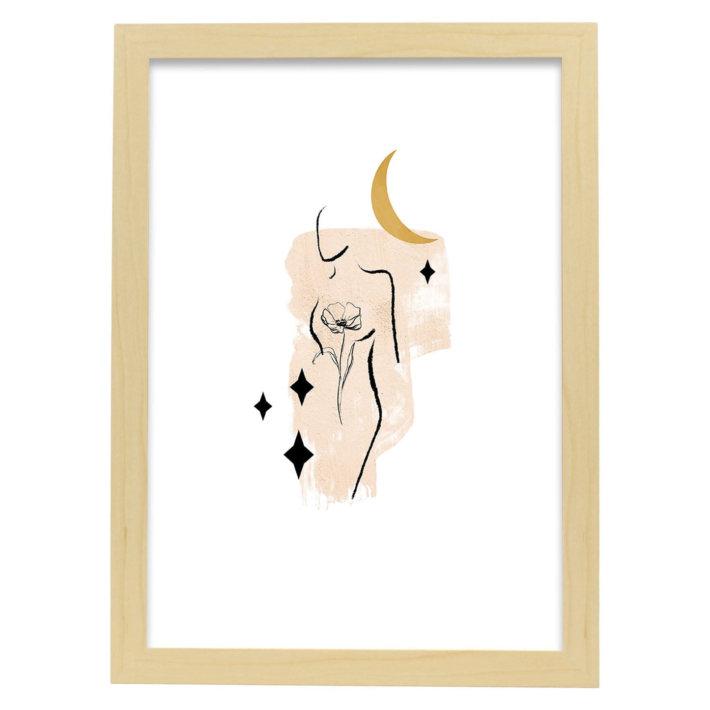 Poster con ilustracion de mujer. Dibujos con formas, caras, cuerpos y gestos de mujeres. 'Mujeres 25'.-Artwork-Nacnic-A3-Marco Madera clara-Nacnic Estudio SL
