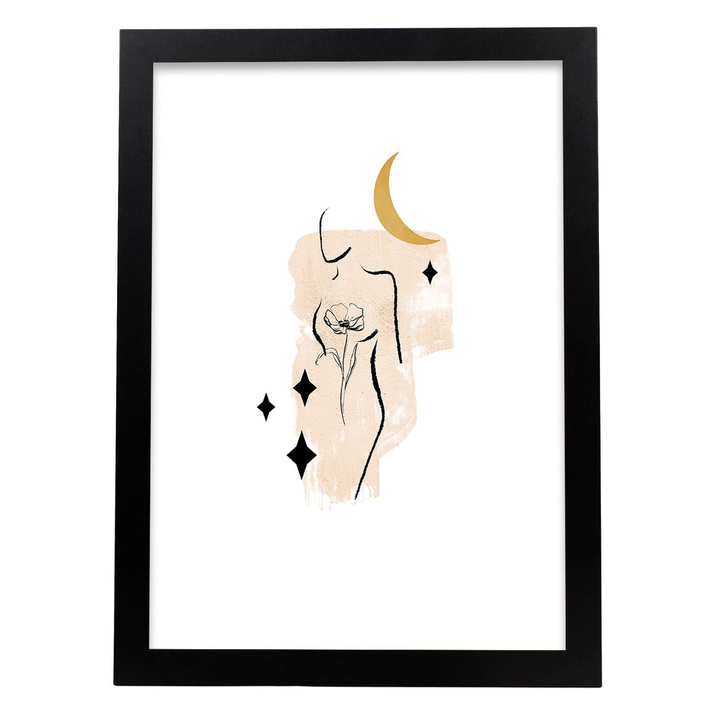 Poster con ilustracion de mujer. Dibujos con formas, caras, cuerpos y gestos de mujeres. 'Mujeres 25'.-Artwork-Nacnic-A3-Marco Negro-Nacnic Estudio SL