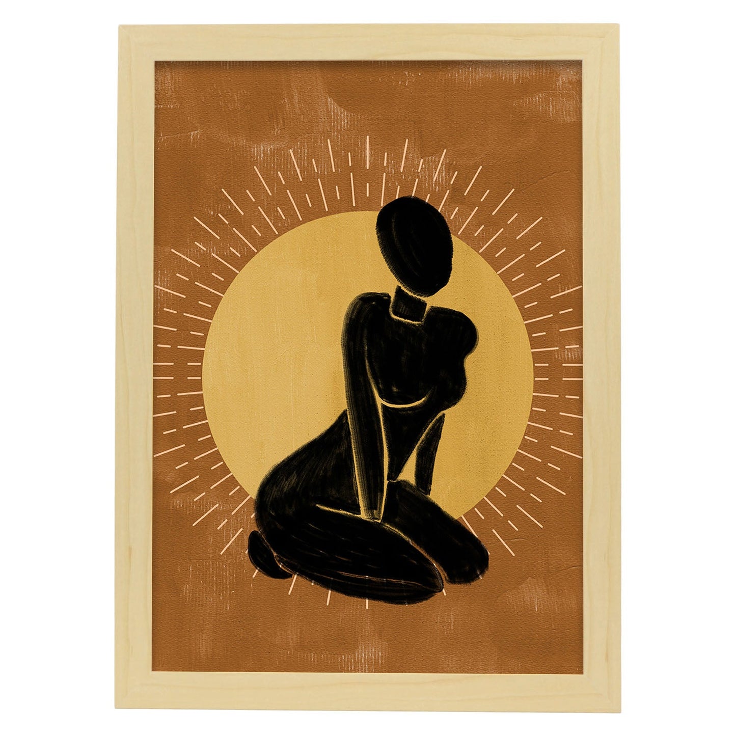 Poster con ilustracion de mujer. Dibujos con formas, caras, cuerpos y gestos de mujeres. 'Mujeres 3'.-Artwork-Nacnic-A4-Marco Madera clara-Nacnic Estudio SL