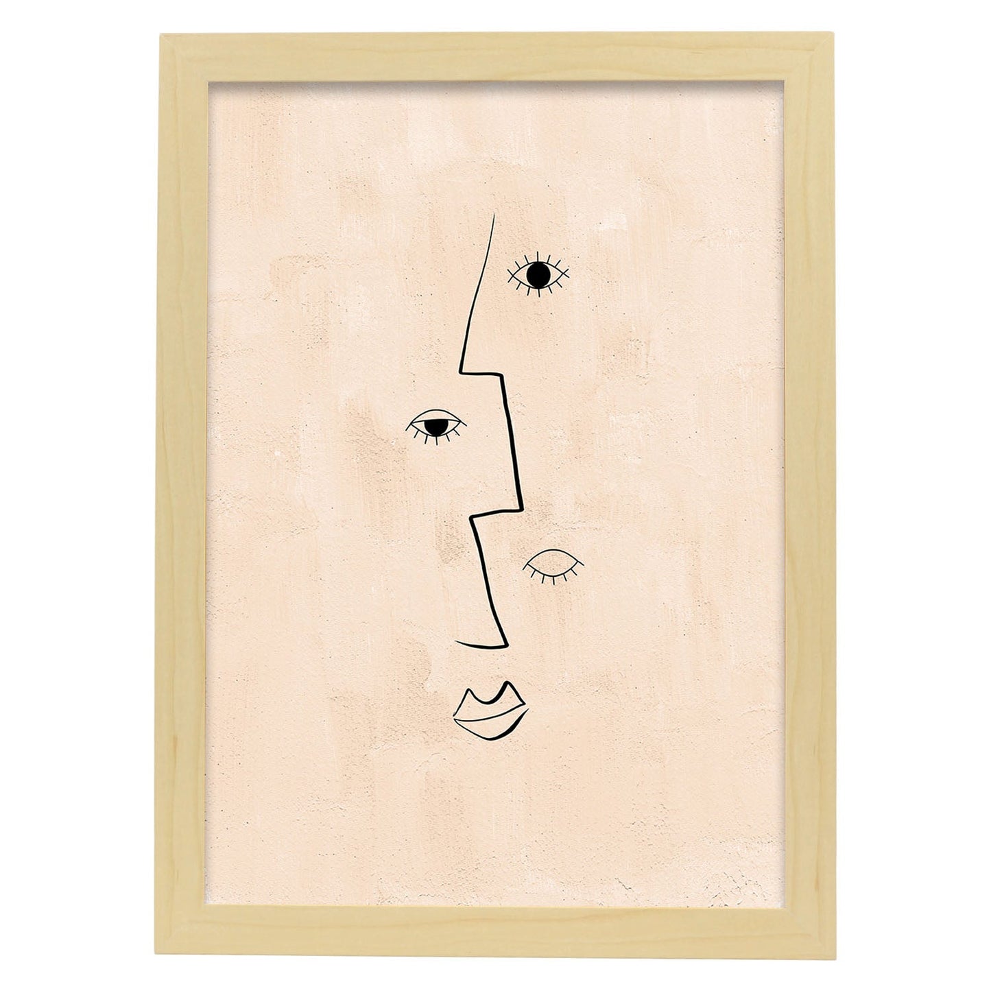 Poster con ilustracion de mujer. Dibujos con formas, caras, cuerpos y gestos de mujeres. 'Mujeres 4'.-Artwork-Nacnic-A3-Marco Madera clara-Nacnic Estudio SL