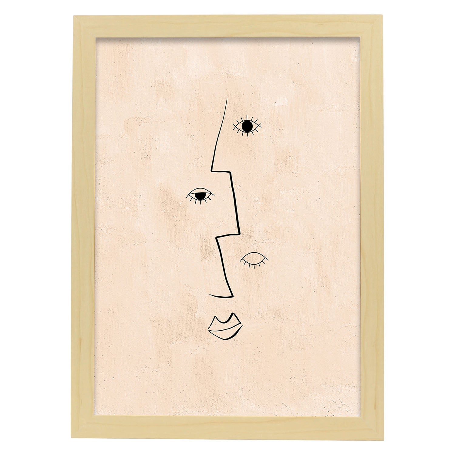 Poster con ilustracion de mujer. Dibujos con formas, caras, cuerpos y gestos de mujeres. 'Mujeres 4'.-Artwork-Nacnic-A3-Marco Madera clara-Nacnic Estudio SL