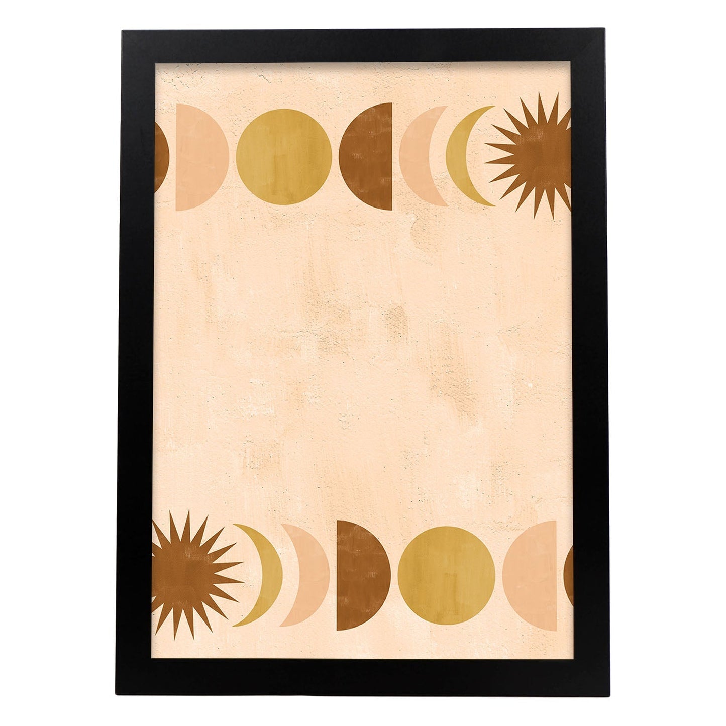 Poster con imágenes abstractas de soles y lunas. Lámina con cuerpos celestiales en tonos marrones. 'Celestial 10-Artwork-Nacnic-A3-Marco Negro-Nacnic Estudio SL