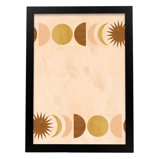 Poster con imágenes abstractas de soles y lunas. Lámina con cuerpos celestiales en tonos marrones. 'Celestial 10-Artwork-Nacnic-A4-Marco Negro-Nacnic Estudio SL