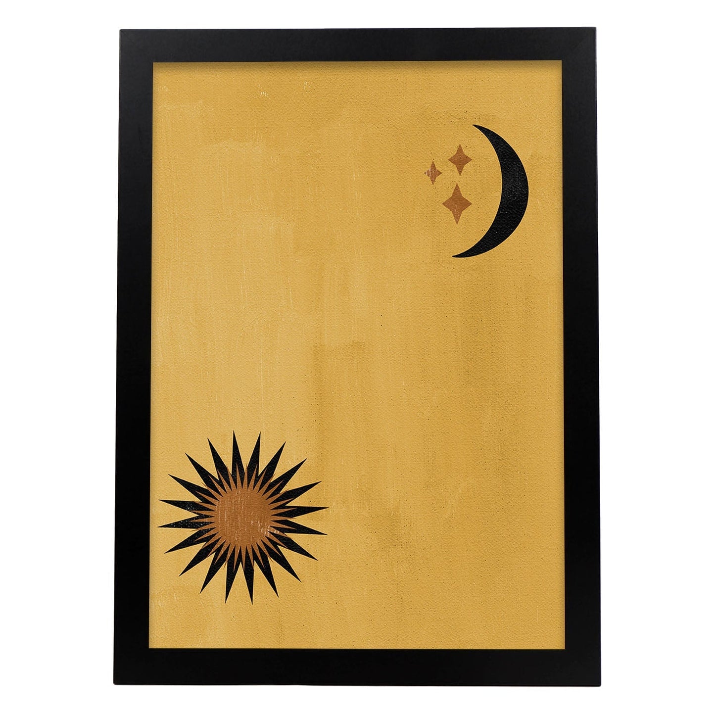 Poster con imágenes abstractas de soles y lunas. Lámina con cuerpos celestiales en tonos marrones. 'Celestial 11-Artwork-Nacnic-A4-Marco Negro-Nacnic Estudio SL