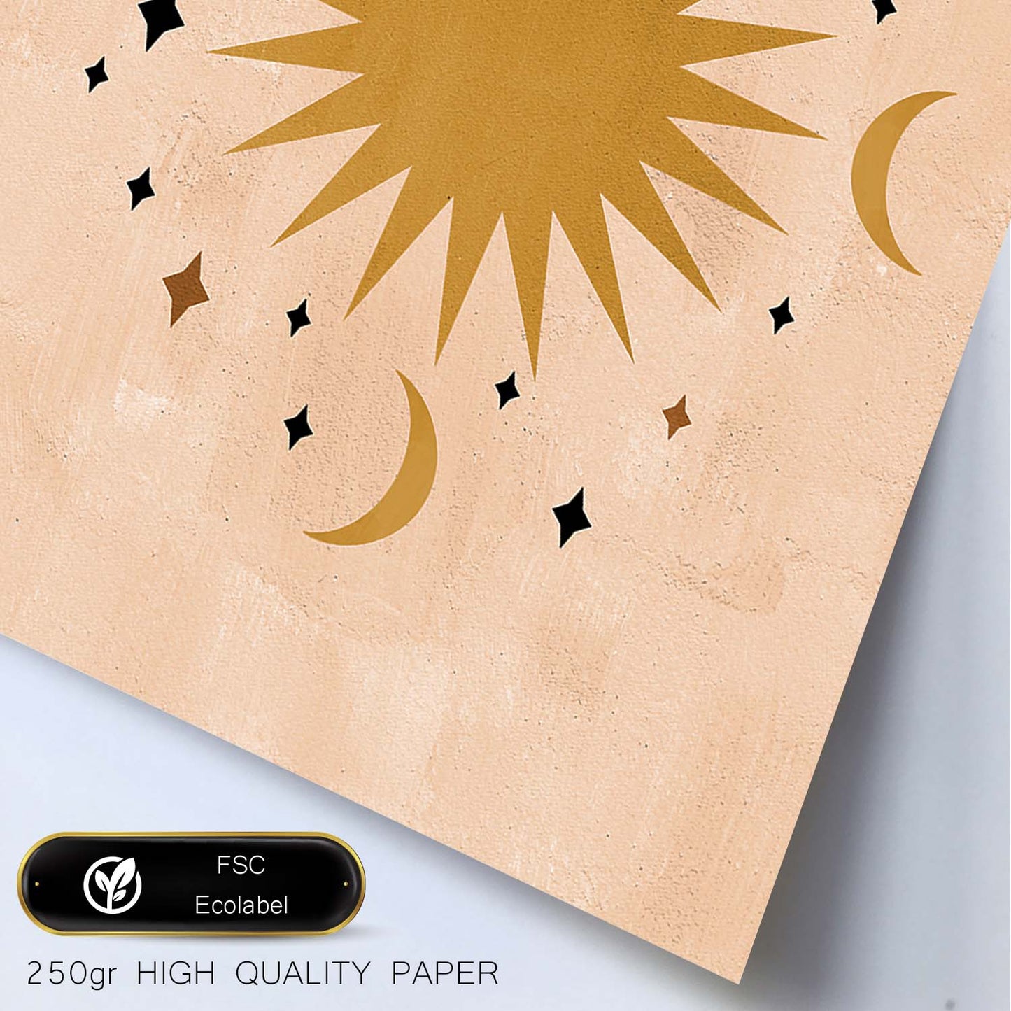 Poster con imágenes abstractas de soles y lunas. Lámina con cuerpos celestiales en tonos marrones. 'Celestial 12-Artwork-Nacnic-Nacnic Estudio SL