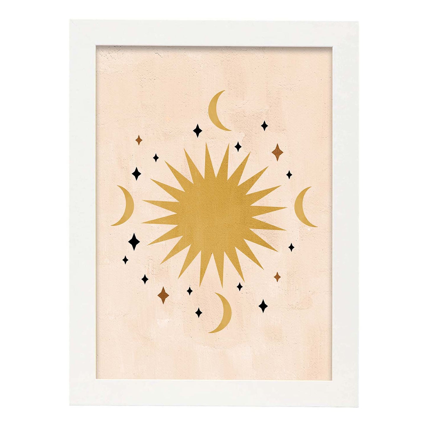 Poster con imágenes abstractas de soles y lunas. Lámina con cuerpos celestiales en tonos marrones. 'Celestial 12-Artwork-Nacnic-A3-Marco Blanco-Nacnic Estudio SL