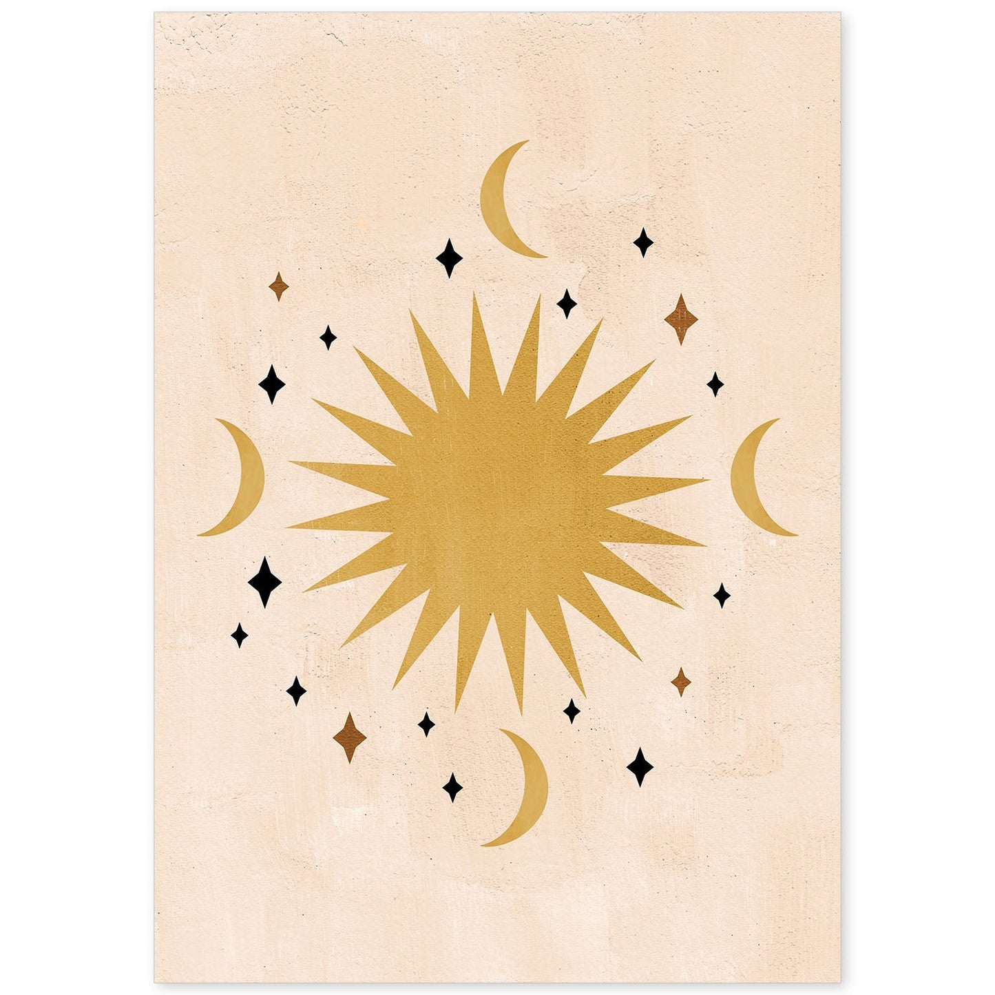 Poster con imágenes abstractas de soles y lunas. Lámina con cuerpos celestiales en tonos marrones. 'Celestial 12-Artwork-Nacnic-A4-Sin marco-Nacnic Estudio SL