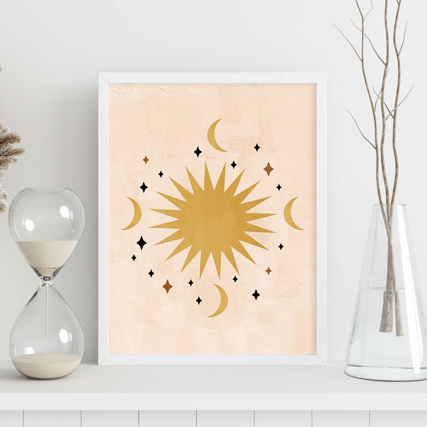 Poster con imágenes abstractas de soles y lunas. Lámina con cuerpos celestiales en tonos marrones. 'Celestial 12-Artwork-Nacnic-Nacnic Estudio SL