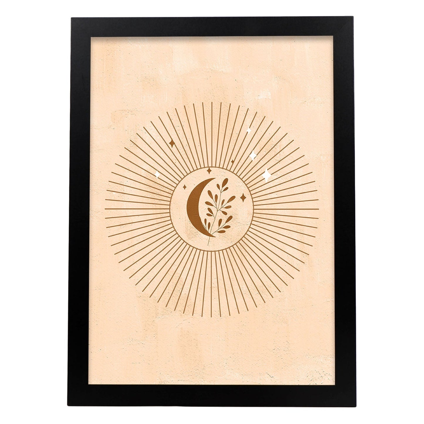Poster con imágenes abstractas de soles y lunas. Lámina con cuerpos celestiales en tonos marrones. 'Celestial 13-Artwork-Nacnic-A4-Marco Negro-Nacnic Estudio SL